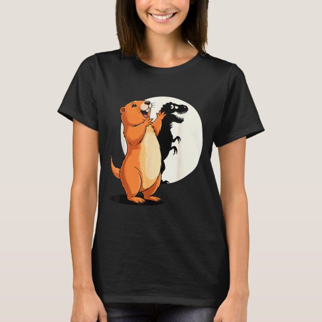 Funny Shirt Groundhog Shadow Dinosaur Puppet Happy (Front)