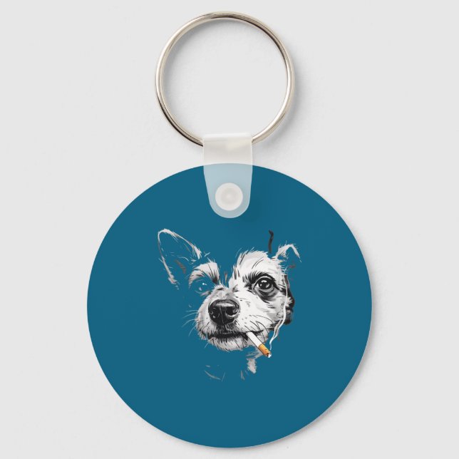 Funny Shirt Old Jazz Dog Smoking Cigarette Key Ring (Front)