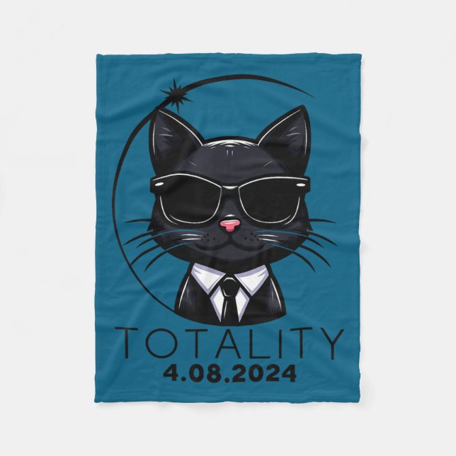 Funny Shirt Totality Solar Eclipse Cat Sunglasses Fleece Blanket (Front)