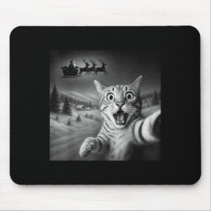 Funny Shocked Cat Selfie Santa Sleigh Christmas Ni Mouse Pad