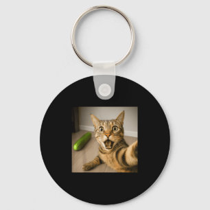 Funny Shocked Cat Selfie With Cucumber Meme Design Key Ring