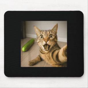 Funny Shocked Cat Selfie With Cucumber Meme Design Mouse Pad