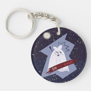 Funny Shocked Ghost Cartoon Double-Sided Keychain