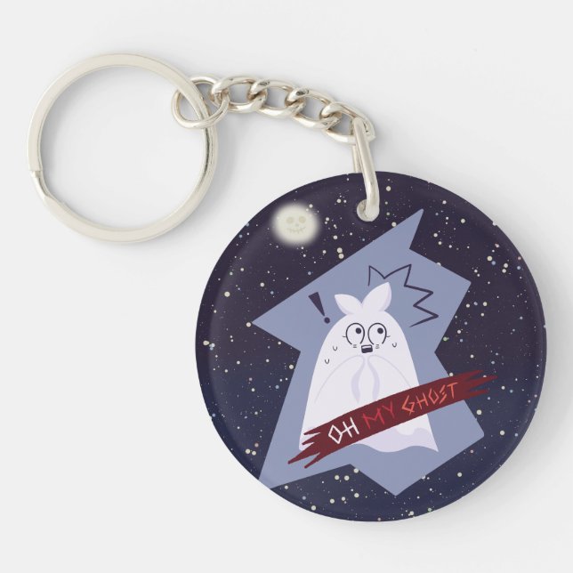 Funny Shocked Ghost Cartoon Double-Sided Keychain (Front)