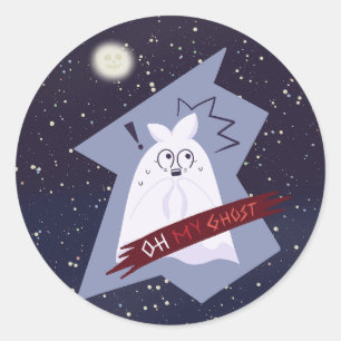 Funny Shocked Ghost Cartoon Round Sticker
