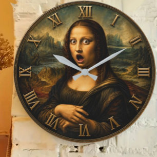 Funny Shocked Mona Lisa Large Clock