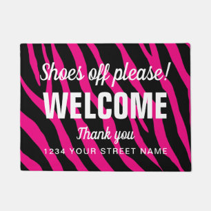 Funny shoes off sign custom zebra print welcome doormat