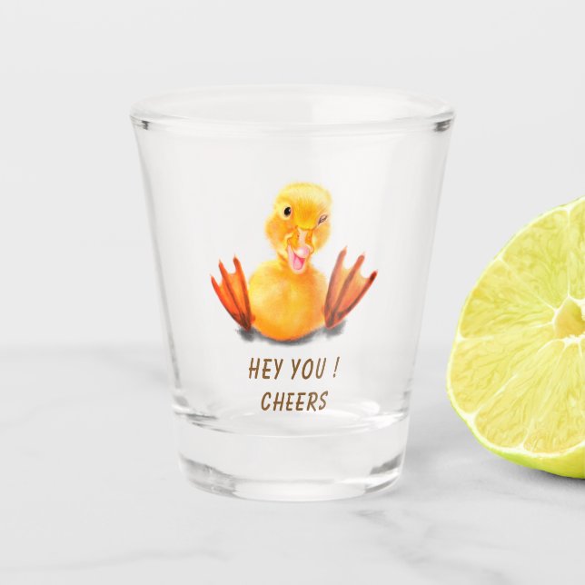 Funny Shot Glass Happy Duck Cheers - Custom Text (Front)
