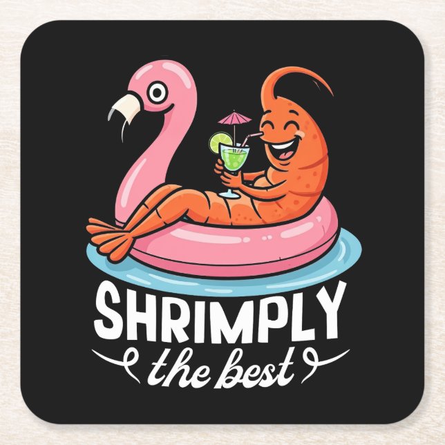 Funny Shrimp Beach Vacation Seafood Summer Pool Square Paper Coaster (Front)