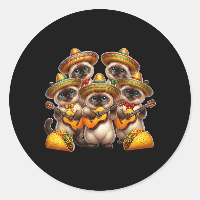 Funny Siamese Cat Cinco De Mayo Cats Classic Round Sticker (Front)
