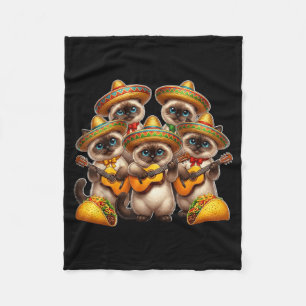 Funny Siamese Cat Cinco De Mayo Cats Fleece Blanket