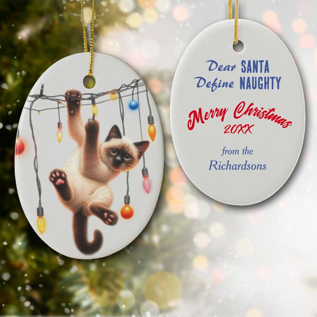 Funny Siamese Cat Define Naughty Christmas Ceramic Tree Decoration (Creator Uploaded)