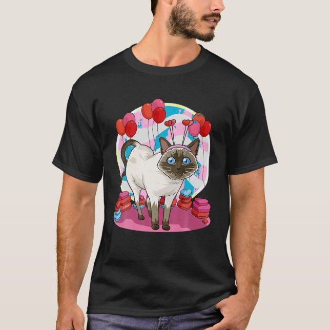 Funny Siamese Cat Heart Valentine Day Gift T Shirt (Front)
