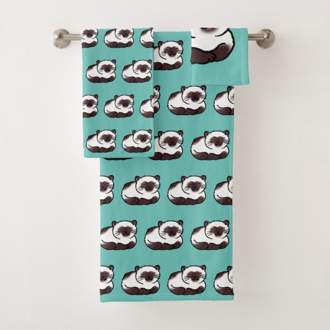 funny siamese cat pattern bath towel set (Insitu)