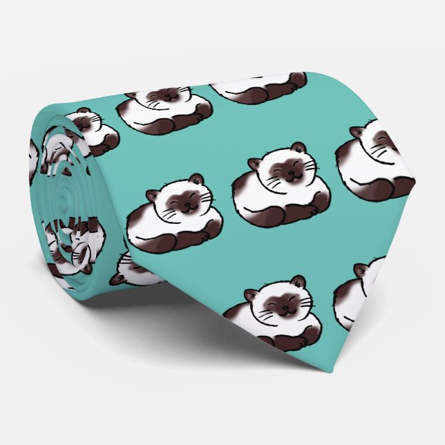 funny siamese cat pattern tie (Rolled)