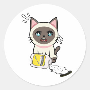 Funny Siamese Cat spilled mayonnaise Classic Round Sticker