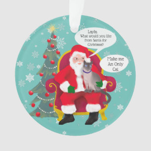 Funny Siamese Cat Visits Santa Custom Christmas Ornament