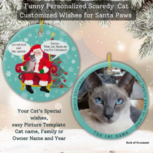 Funny Siamese Cat Visits Santa with Hilarious Wish Ceramic Tree Decoration