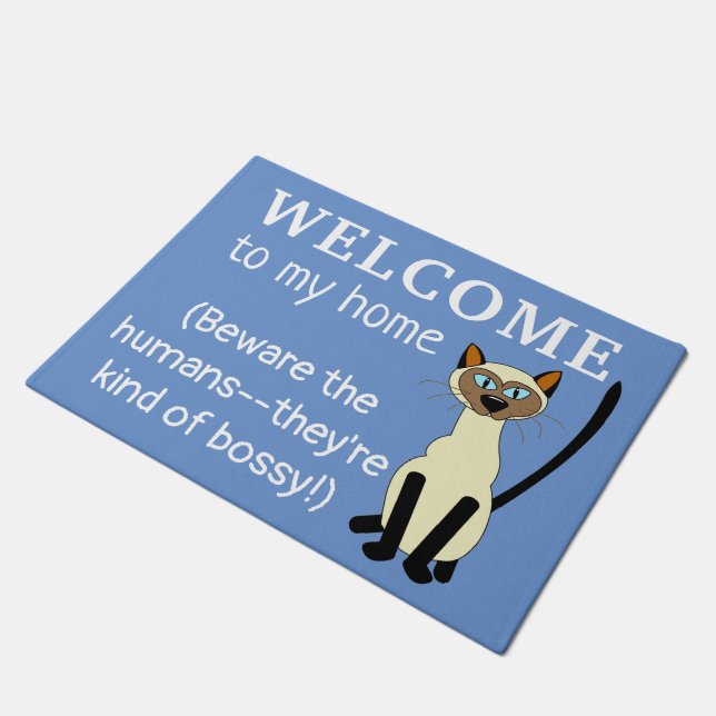 Funny Siamese Cat Welcome Doormat Custom Colour (Angled)