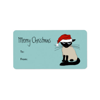 Funny Siamese Santa Christmas Holiday Gift Tags