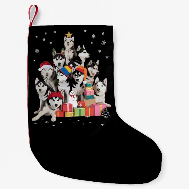Funny Siberian Husky Christmas Tree Pet Dog Lover  Small Christmas Stocking (Front)