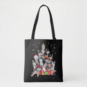 Funny Siberian Husky Christmas Tree Pet Dog Lover Tote Bag