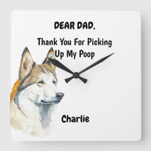 Funny Siberian Husky Dad Watercolor Canine Art Square Wall Clock