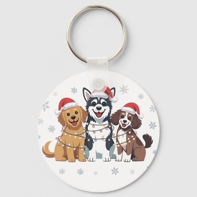 Funny Siberian Husky Dog Lover Christmas Tree   Key Ring (Front)