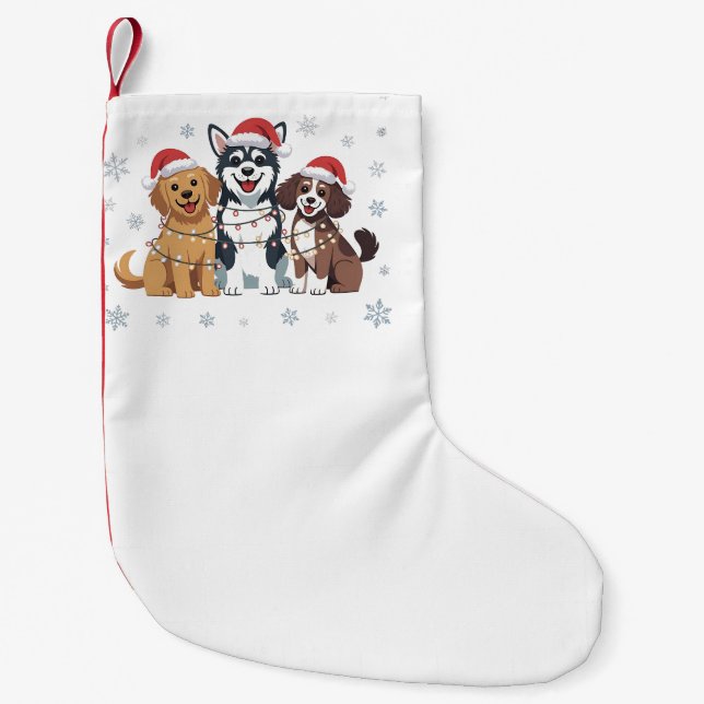 Funny Siberian Husky Dog Lover Christmas Tree   Small Christmas Stocking (Front)