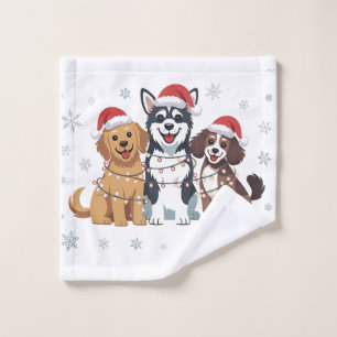 Funny Siberian Husky Dog Lover Christmas Tree Wash Cloth