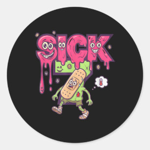 Funny Sick Seven Meme Tee Six Seven Fun Wordplay D Classic Round Sticker