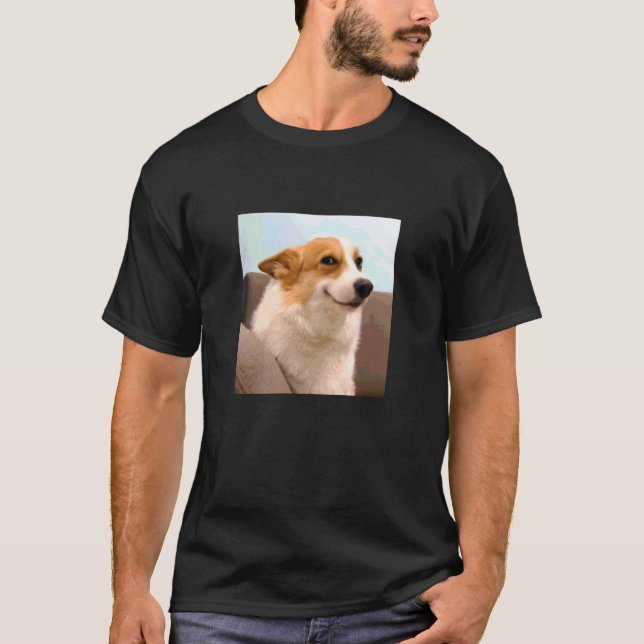 Funny Side Eye Dog Smiling Corgi Meme T-Shirt (Front)