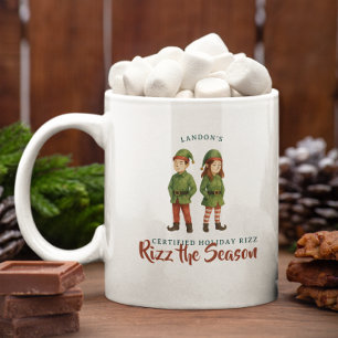 Funny Sigma Gen Z Elf “Rizz the Season” Monogram Coffee Mug