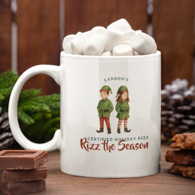 Funny Sigma Gen Z Elf “Rizz the Season” Monogram Coffee Mug (Creator Uploaded)
