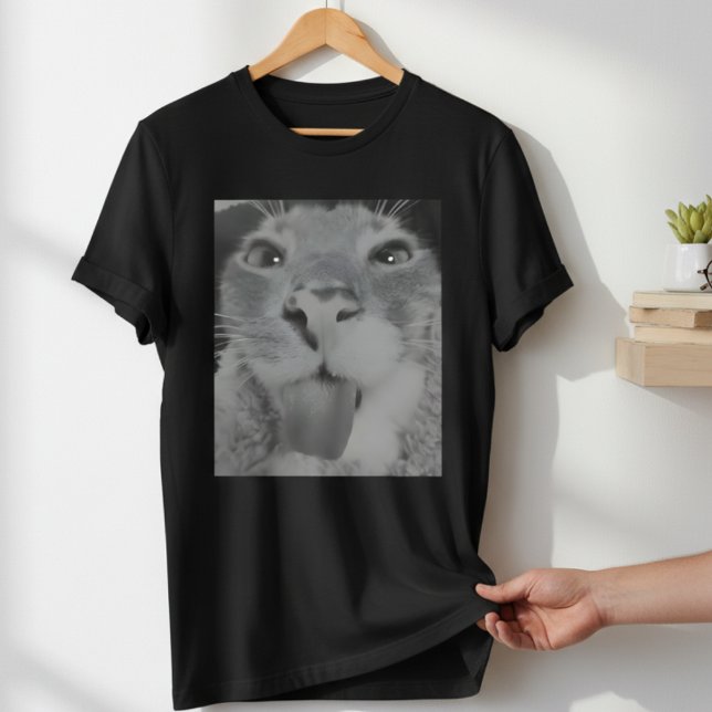 Funny Silly Cat Tongue Out Men's Black  T-Shirt (Creator Uploaded)