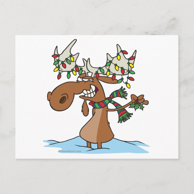 funny silly christmas moose cartoon holiday postcard (Front)