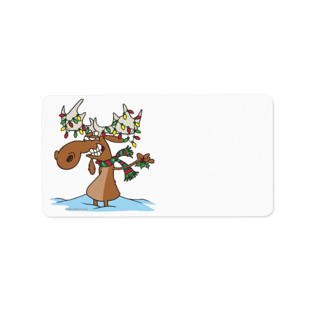funny silly christmas moose cartoon label (Front)