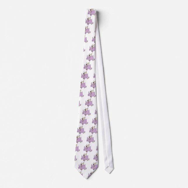 funny silly flying rhino rhinoceros cartoon tie (Front)