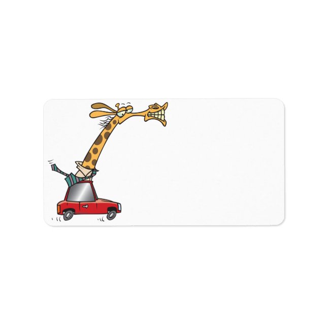 funny silly giraffe in a car commuting label (Front)