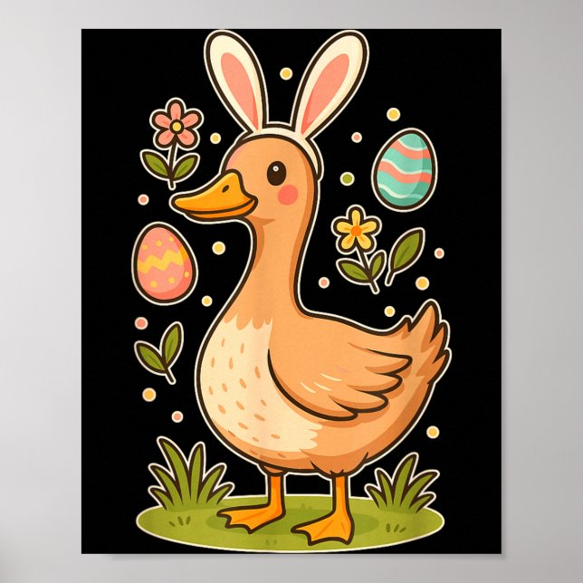 Funny Silly Goose Bunny Rabbit Eggs Happy Easter  Poster (Front)