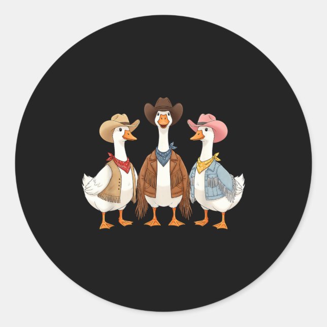 Funny Silly Goose Cowboy Western Cowgirl Goose Hum Classic Round Sticker (Front)