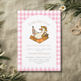 Funny Silly Goose Picnic Pink Gingham Baby Shower  Invitation