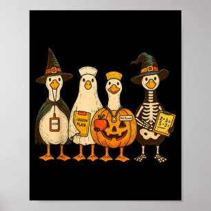 Funny Silly Goose Teacher Halloween Trick Or Teach Poster