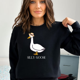 Funny Silly Goose With Hat Black Sweatshirt