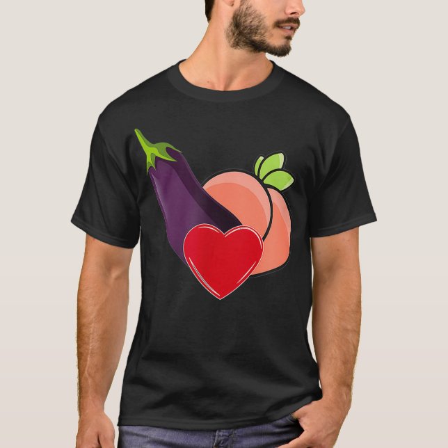 Funny Silly Grinder Emoji Love Peach  Eggplant Hum T-Shirt (Front)