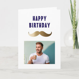 Funny Simple Moustache Happy Birthday Photo Card