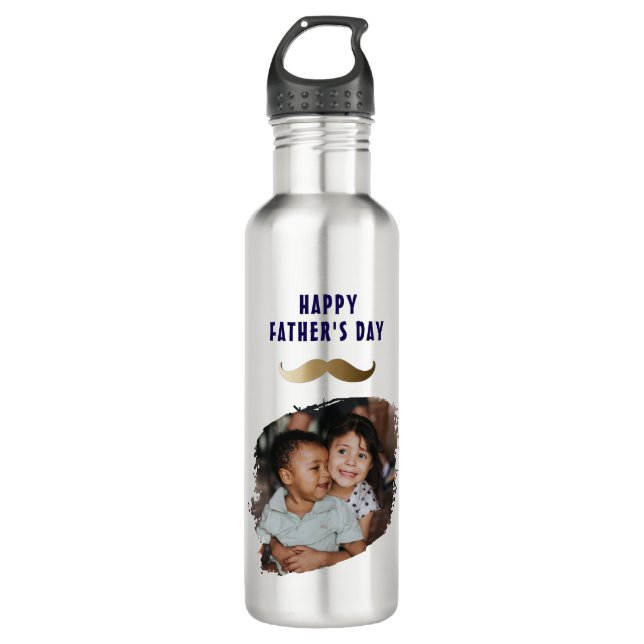 Funny Simple Moustache Happy Father's Day Photo 710 Ml Water Bottle (Front)