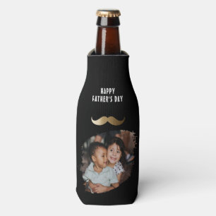 Funny Simple Moustache Happy Father's Day Photo Bottle Cooler