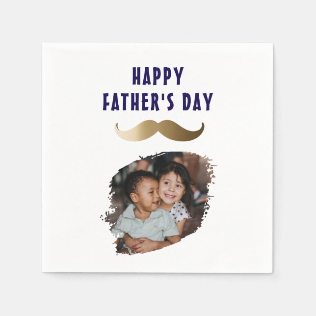 Funny Simple Moustache Happy Father's Day Photo Napkin (Front)