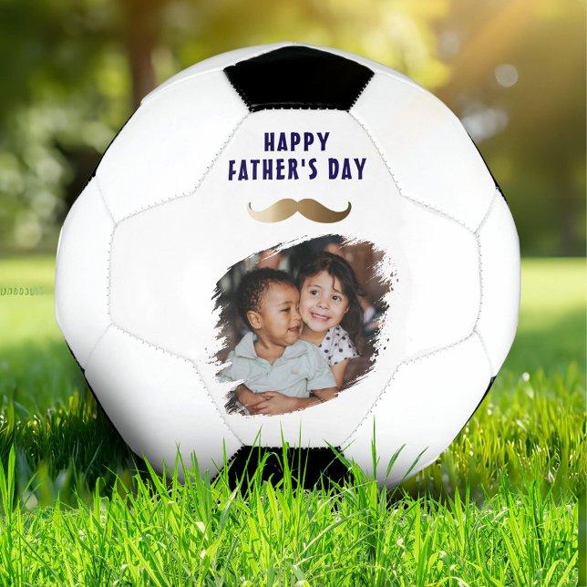 Funny Simple Moustache Happy Father's Day Photo Soccer Ball (Creator Uploaded)